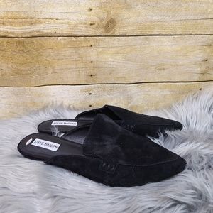 Steve Madden Black Suede Mules Slides Flats Slip